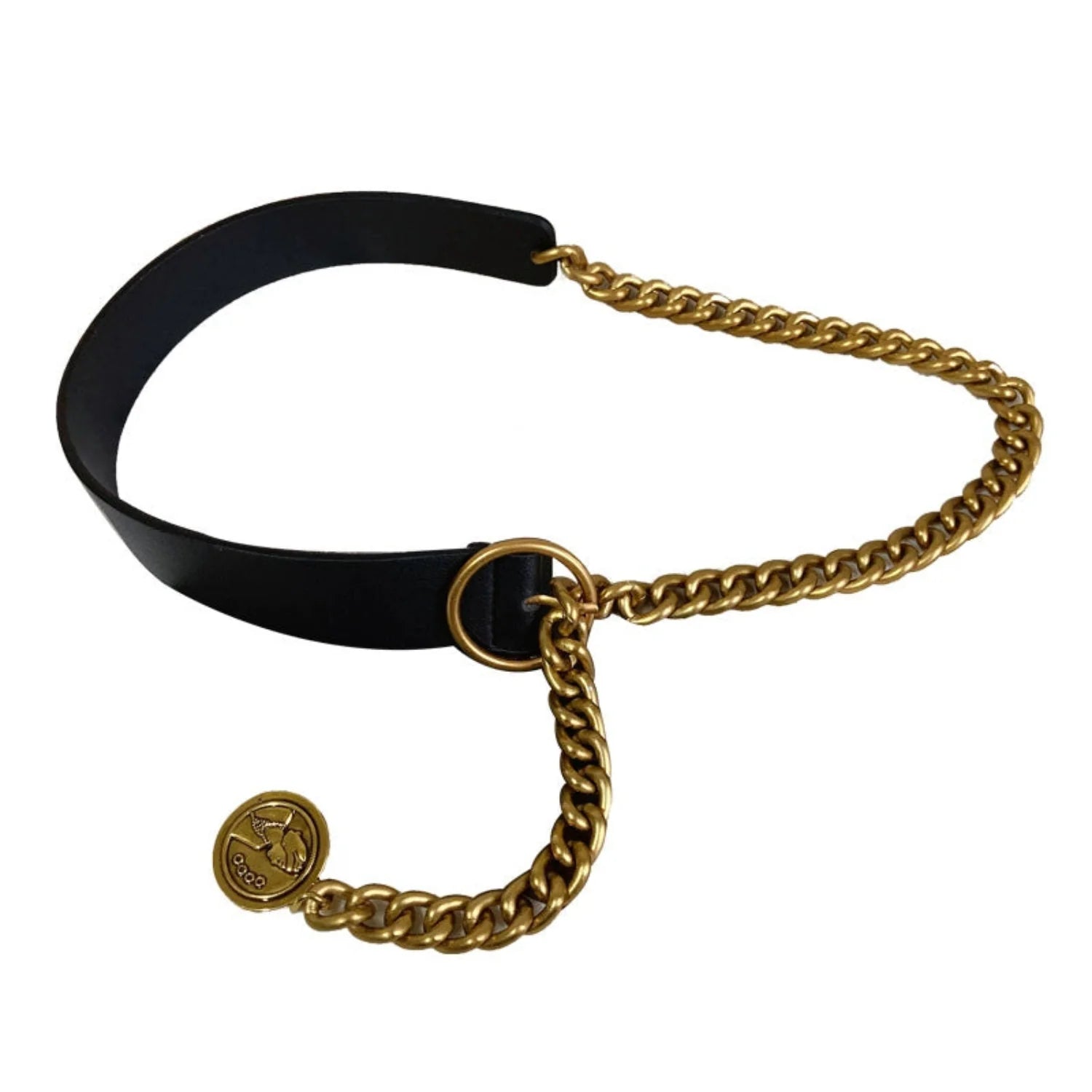 Women Black Black Strap Gold Chain Belt