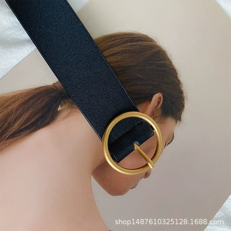 Women Black Black Strap Gold Chain Belt