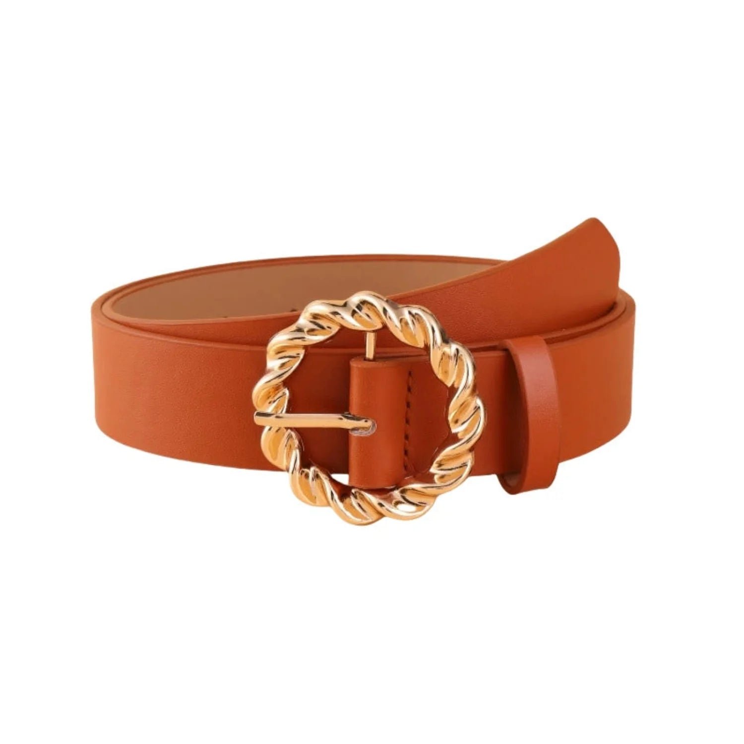 Women Brown Gold Turn Lock Slim Belt