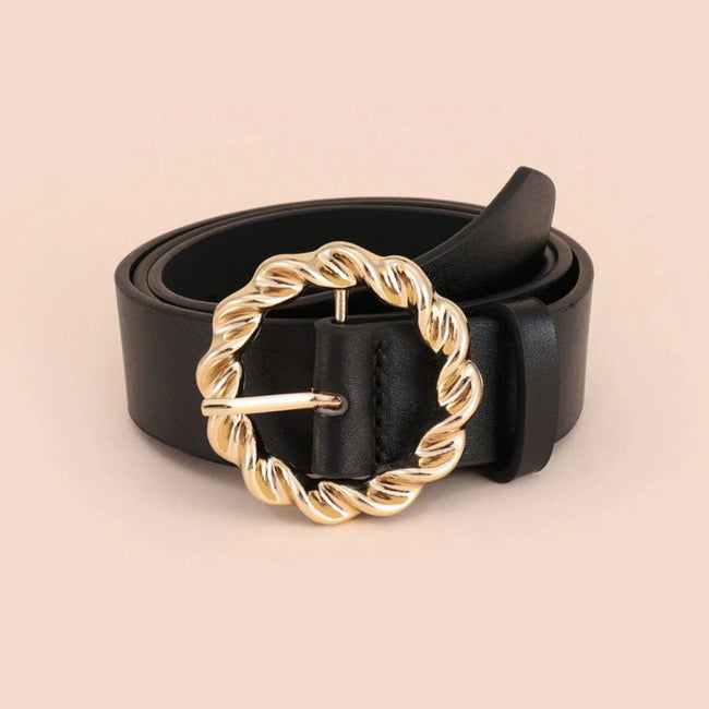 Women Black Matte Silver Square Belt