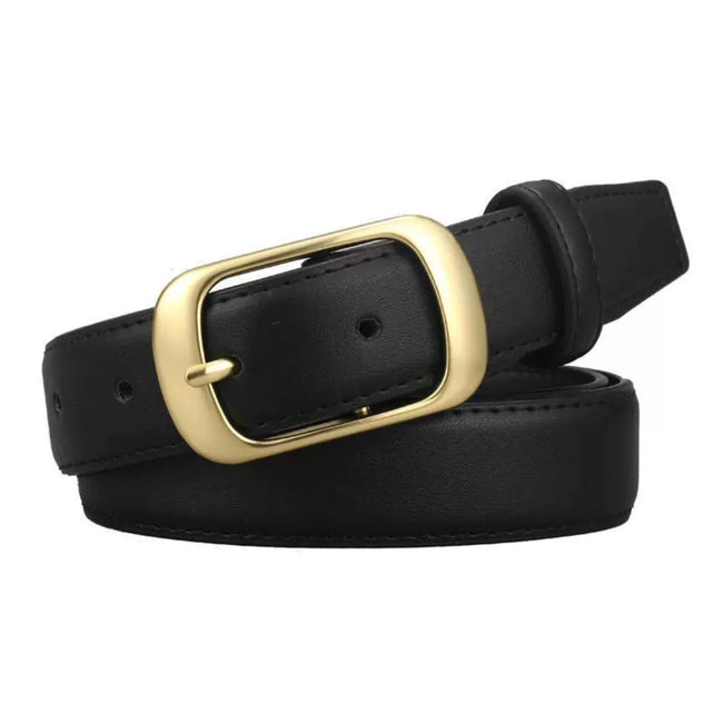 Women Black Classic Rectangle Buckle Black Belt