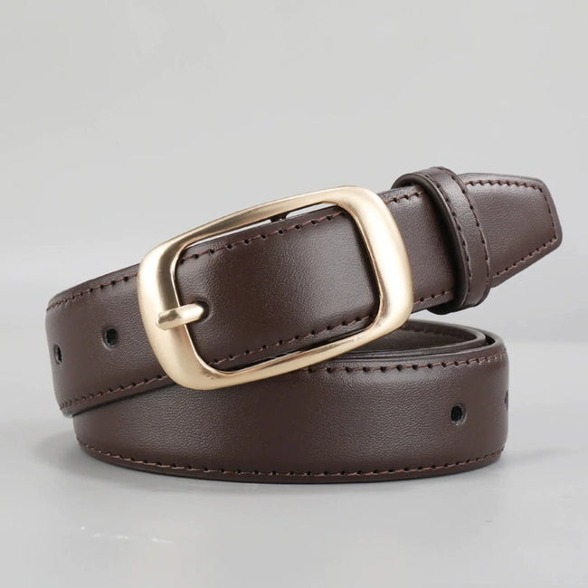 Women Brown Classic Rectangle Buckle Belt