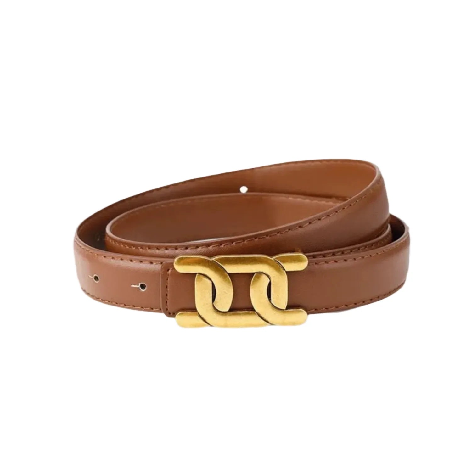 Women Brown Gold Link Buckle Tan Belt
