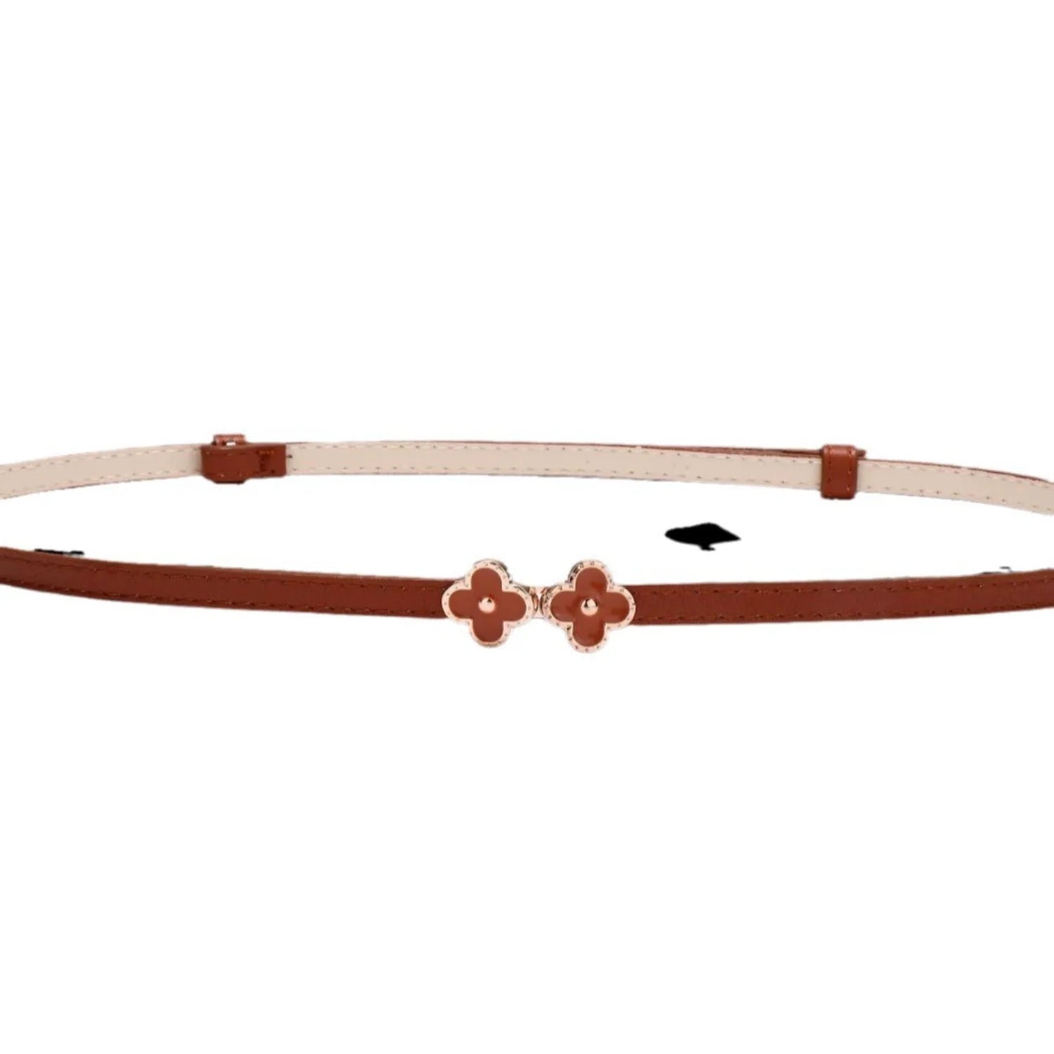 Women Brown Brown Clover Buckle Slim Belt