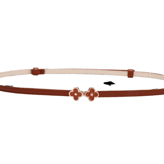 Women Brown Brown Clover Buckle Slim Belt