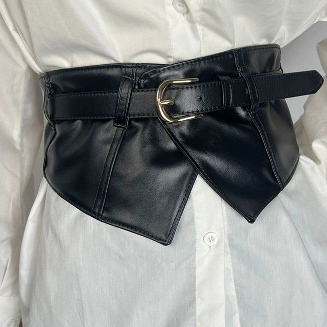 Women Black Wide Sculptural Black Corset Belt