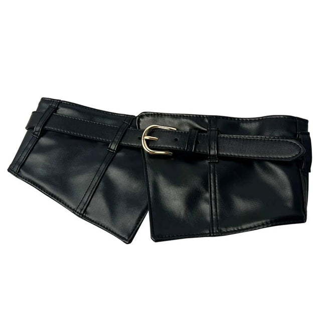 Women Black Wide Sculptural Black Corset Belt
