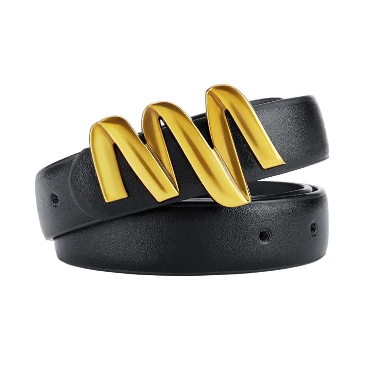 Women Black Gold Sculptural M Buckle Belt