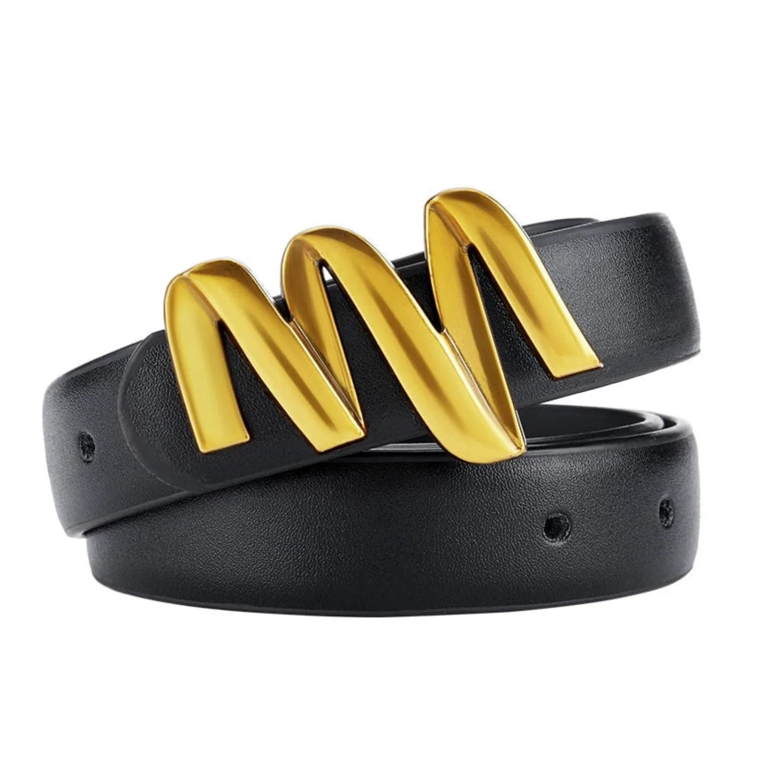 Women Black Gold Sculptural M Buckle Belt
