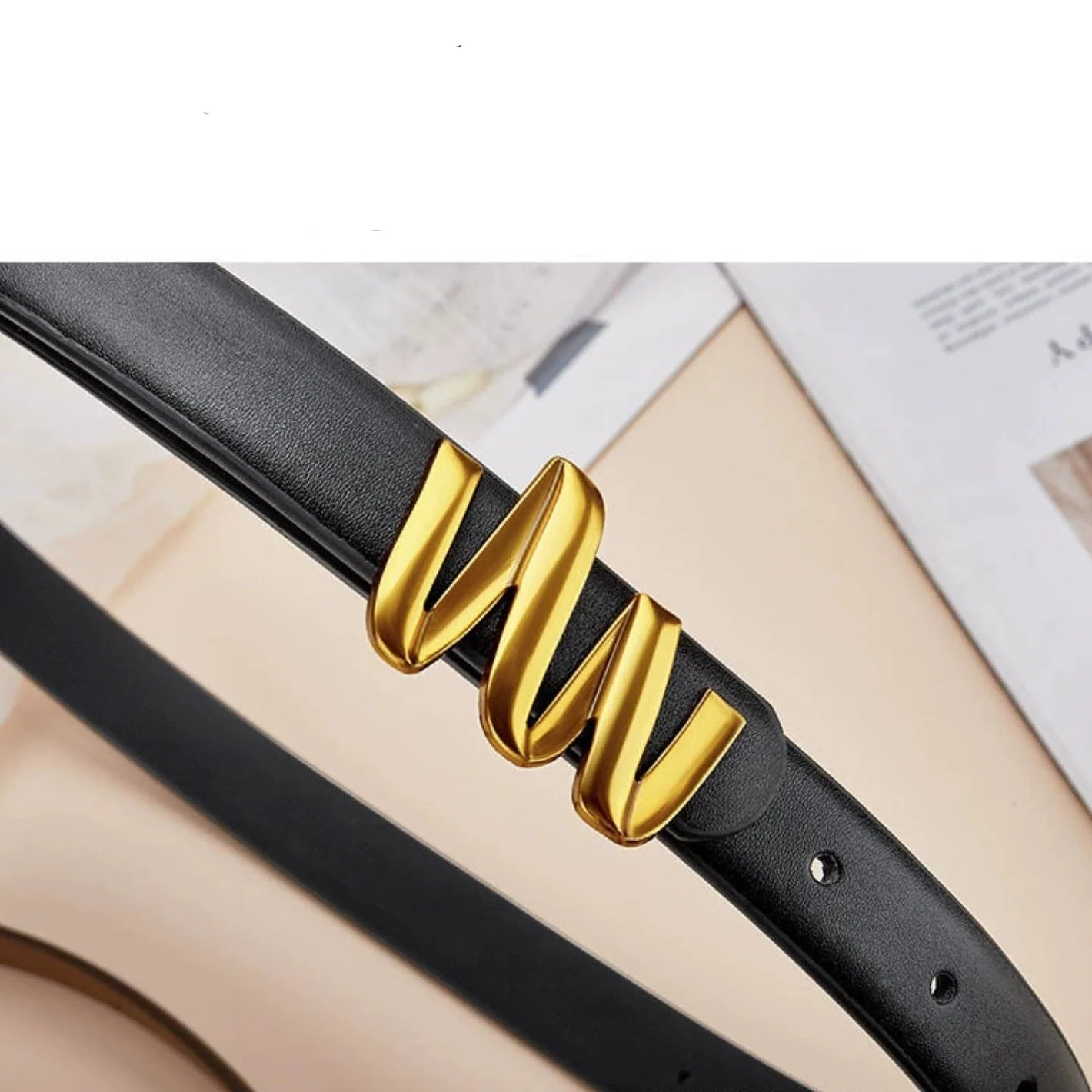 Women Black Gold Sculptural M Buckle Belt