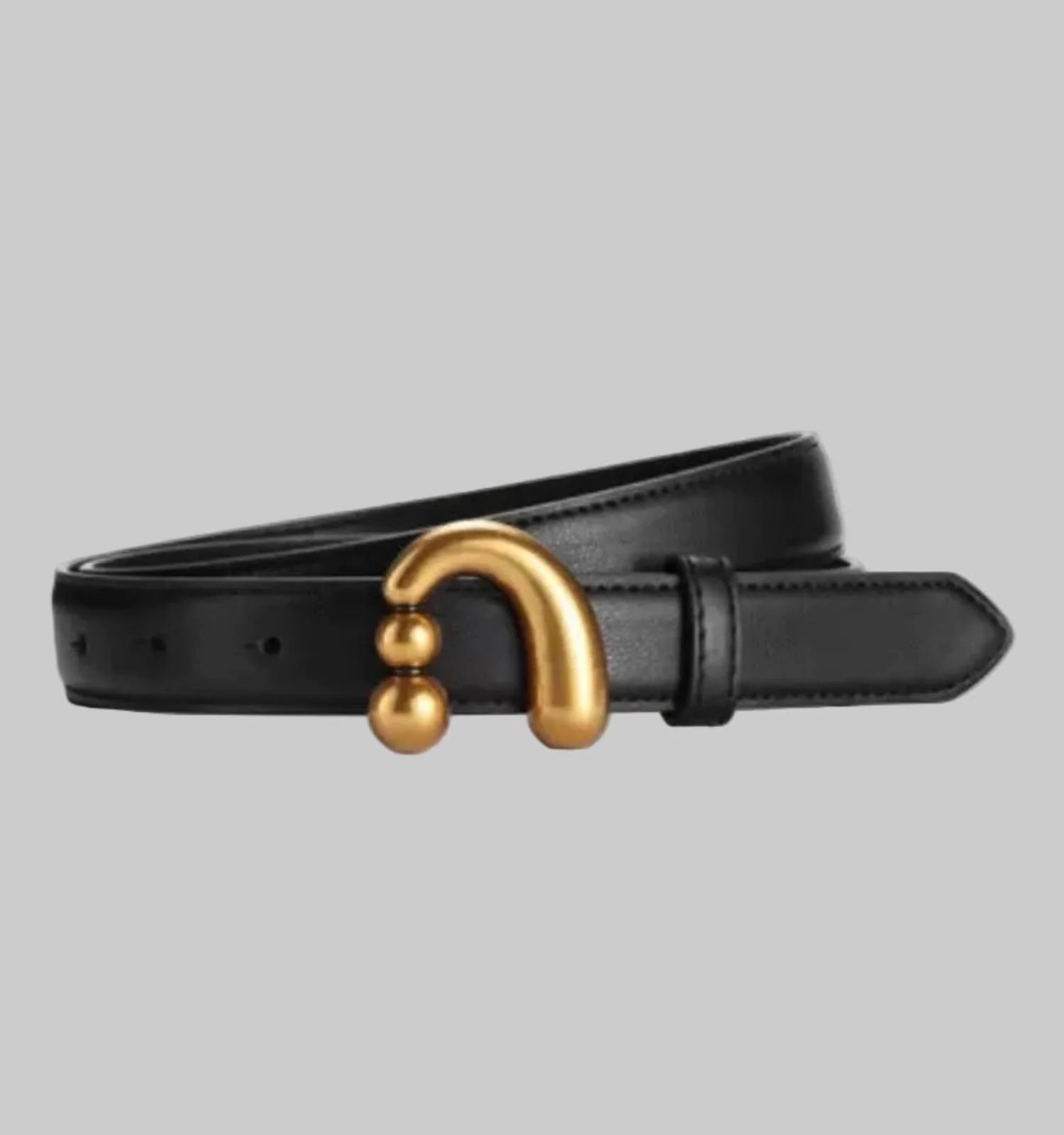 Women Brown Sculptural Gold Hook Brown Belt