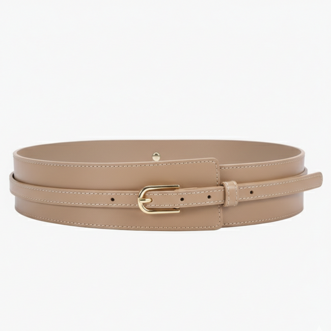 Women Brown Tan Leather Double Wrap Belt