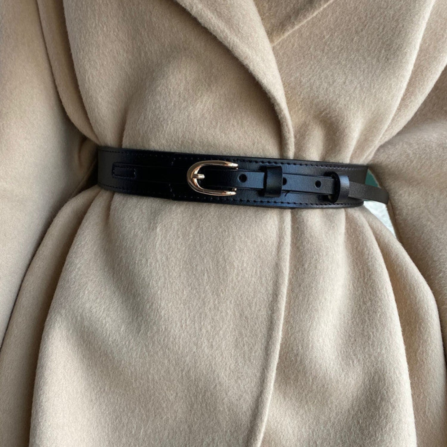 Black Layered Leather Waist Belt