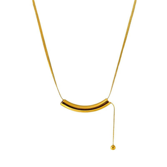 Sleek Gold Curve Necklace With Dangling Charm