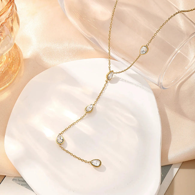 Teardrop White Gemstone Y-Lariat Necklace