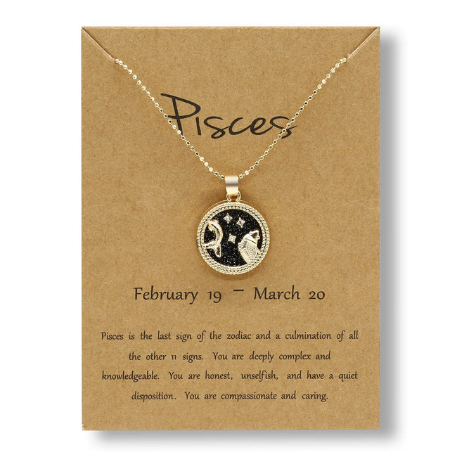 Gold Pisces Zodiac Coin Necklace