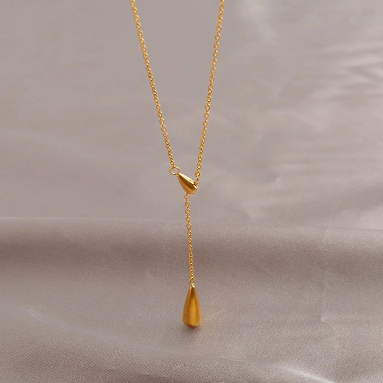 Gold Dual-Teardrop Lariat Necklace