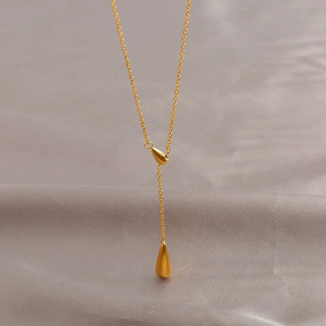 Gold Dual-Teardrop Lariat Necklace