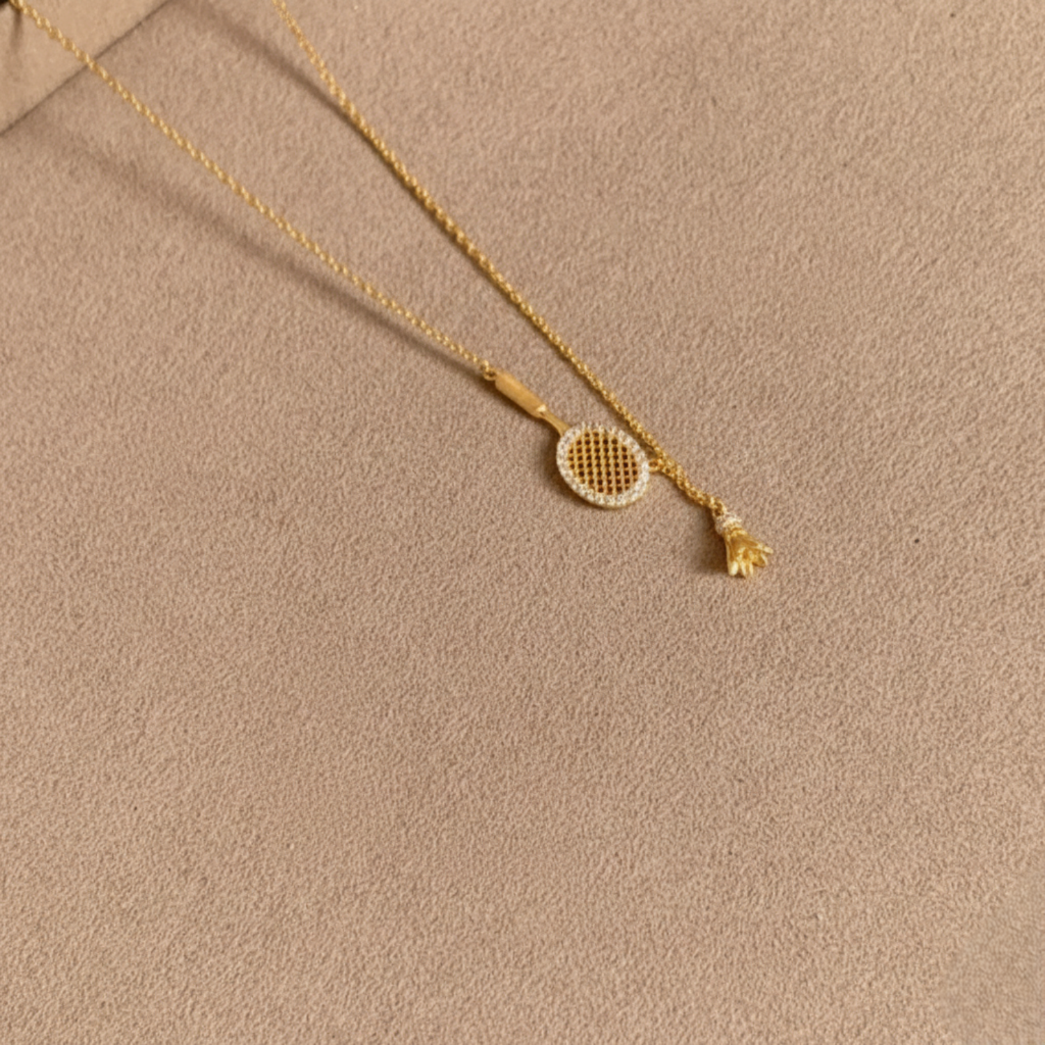 Gold Badminton Racket Lariat Necklace