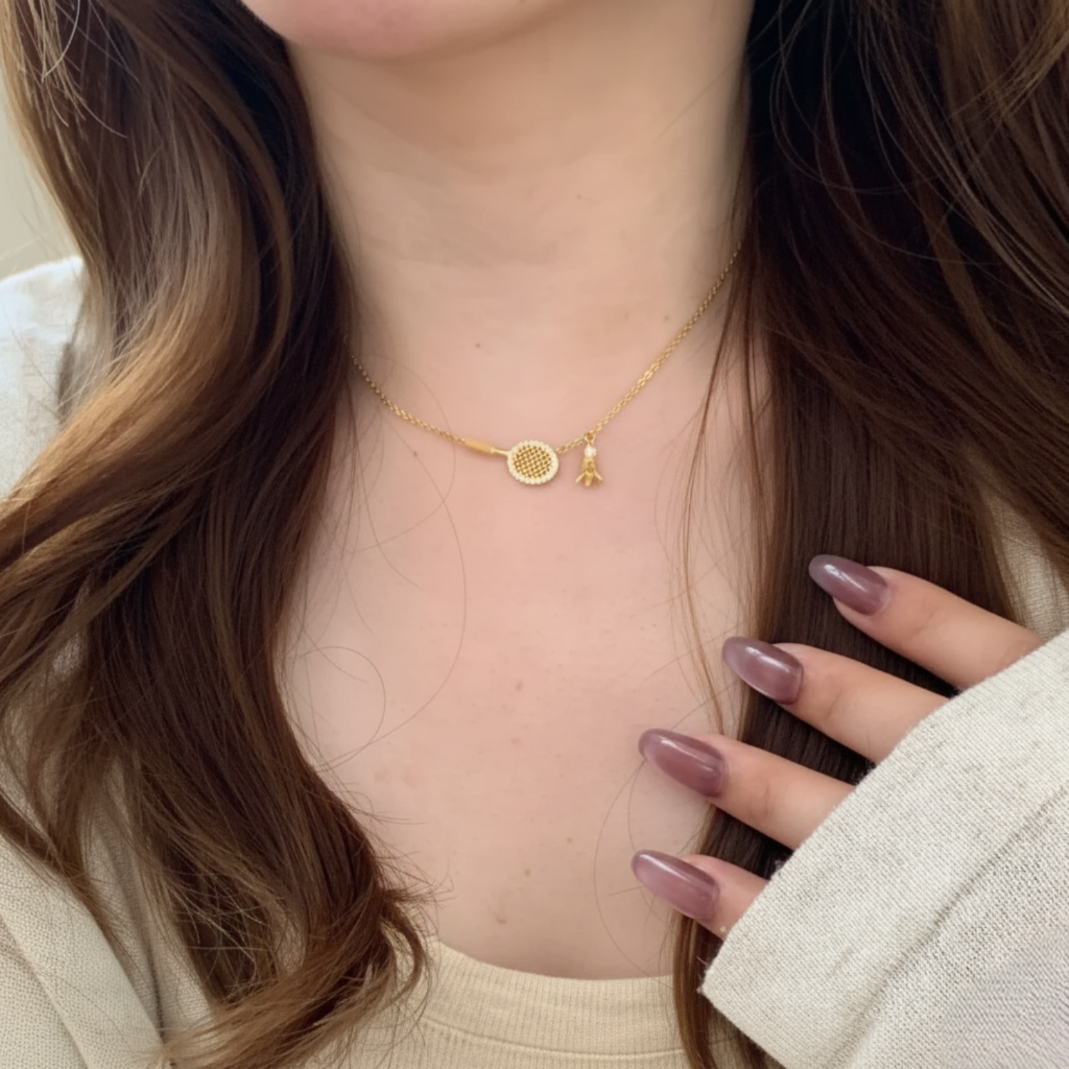 Gold Badminton Racket Lariat Necklace