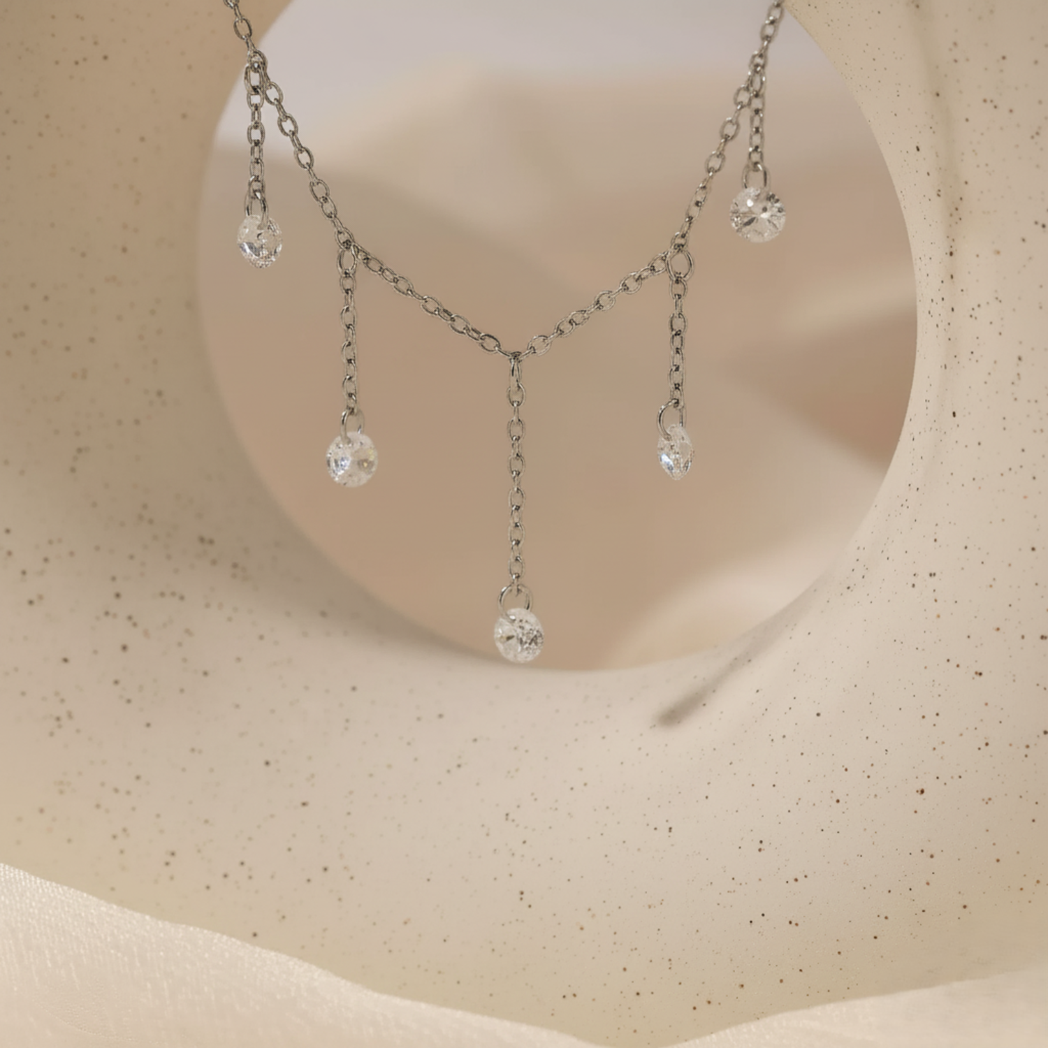 Silver Crystal Fringe Drop Necklace