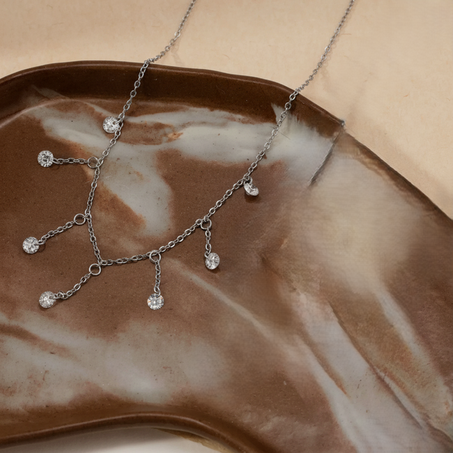 Silver Crystal Fringe Drop Necklace