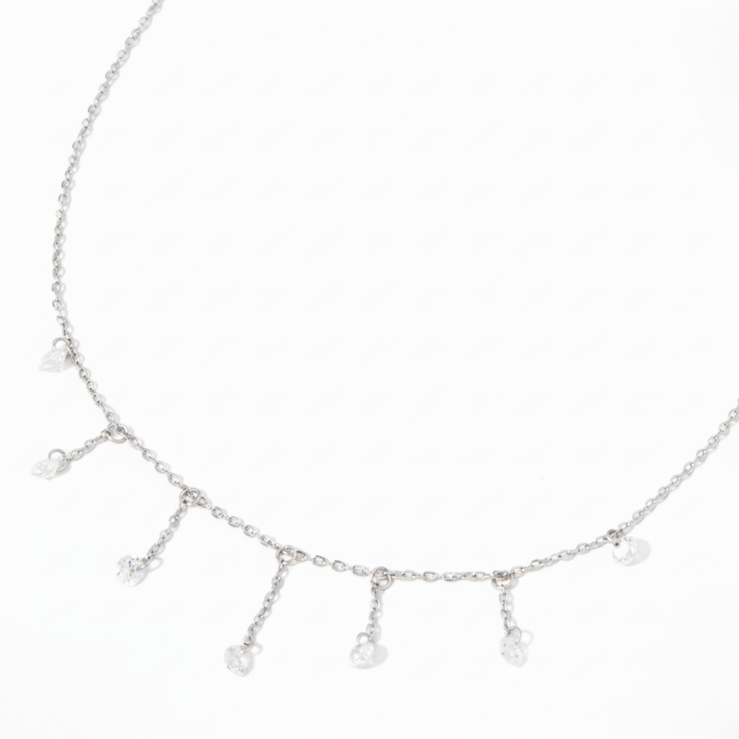 Silver Crystal Fringe Drop Necklace