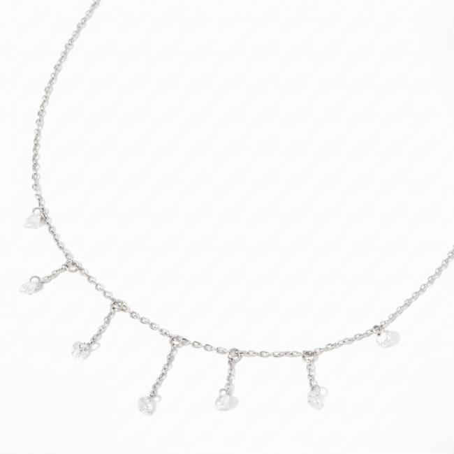 Silver Crystal Fringe Drop Necklace