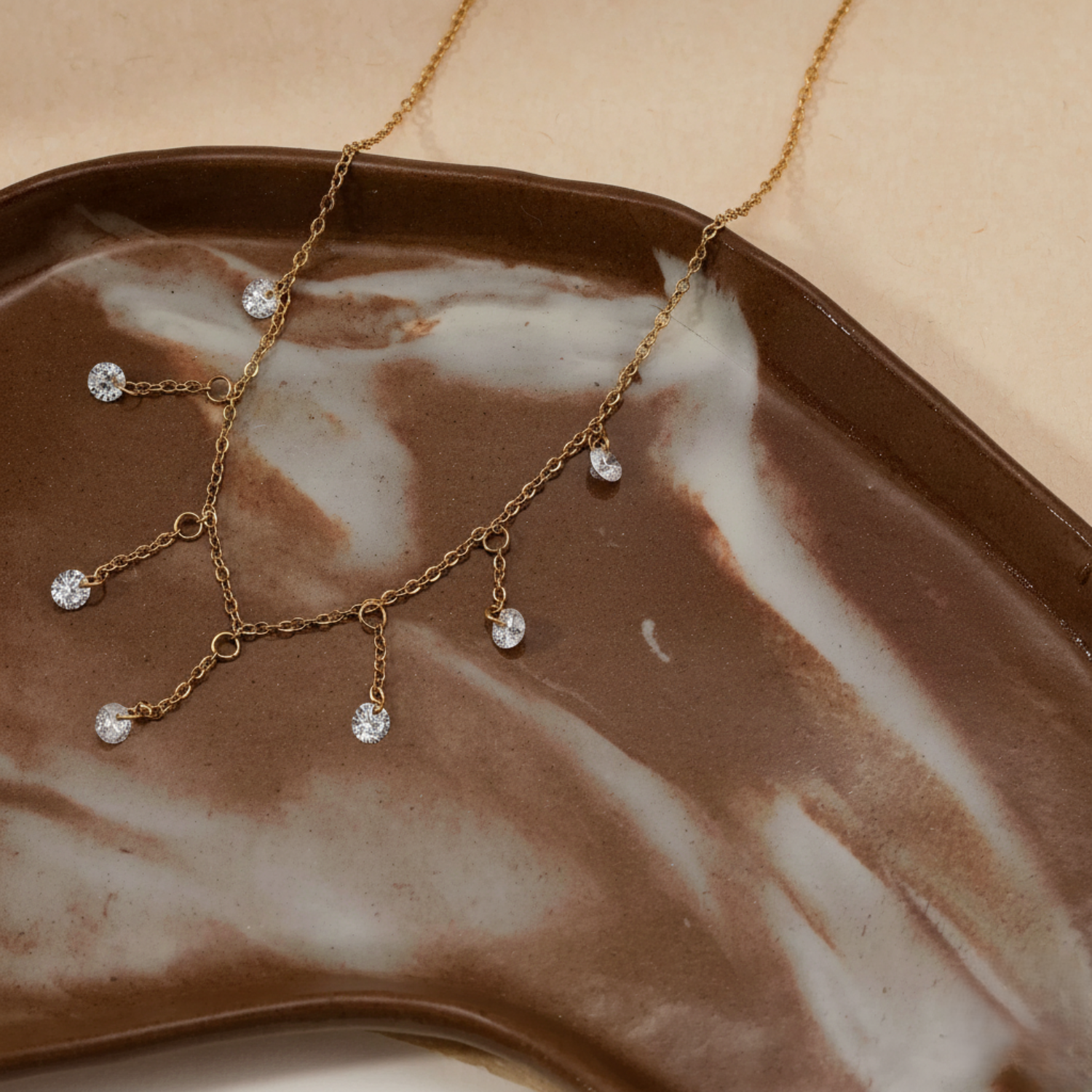 Gold Crystal Fringe Drop Necklace