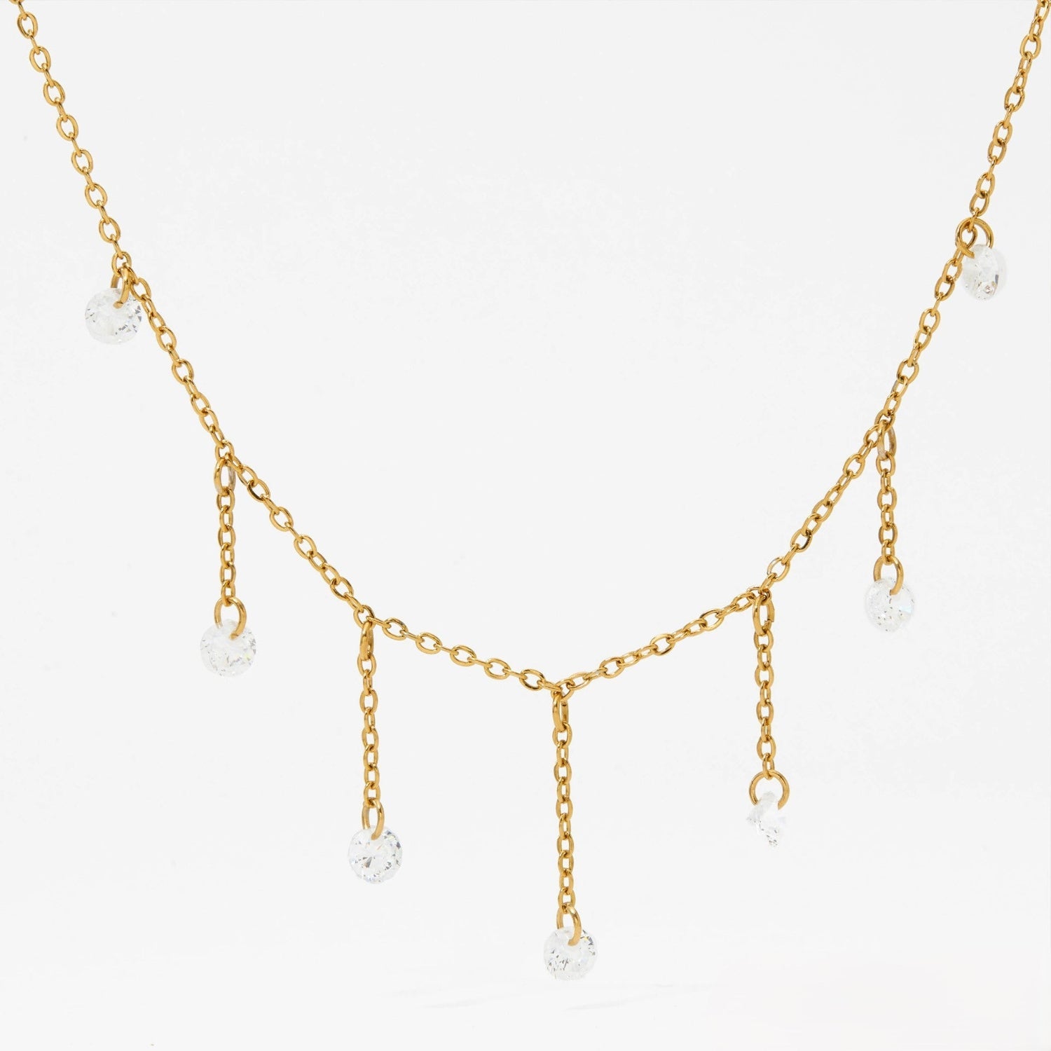 Gold Crystal Fringe Drop Necklace