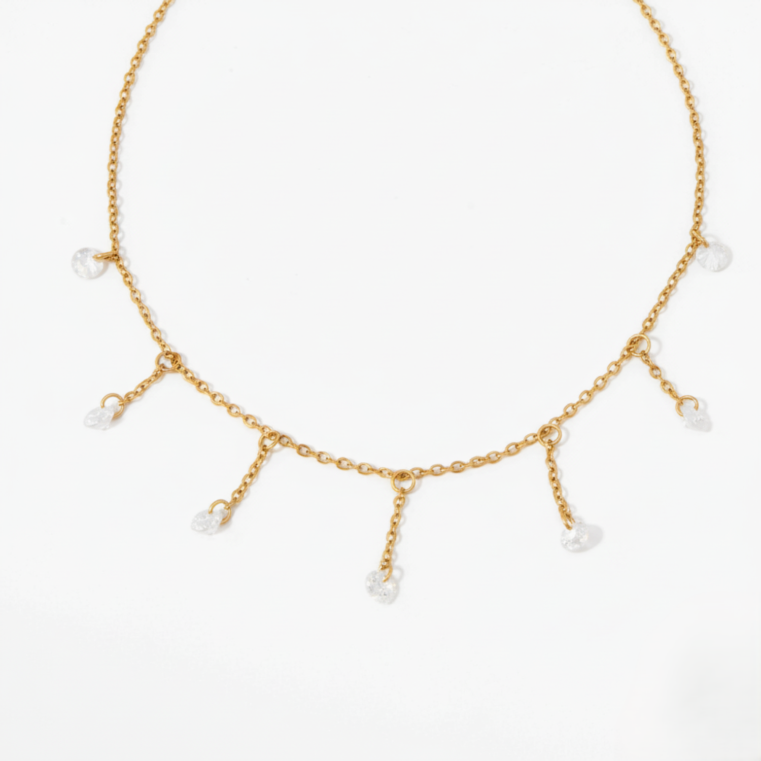 Gold Crystal Fringe Drop Necklace