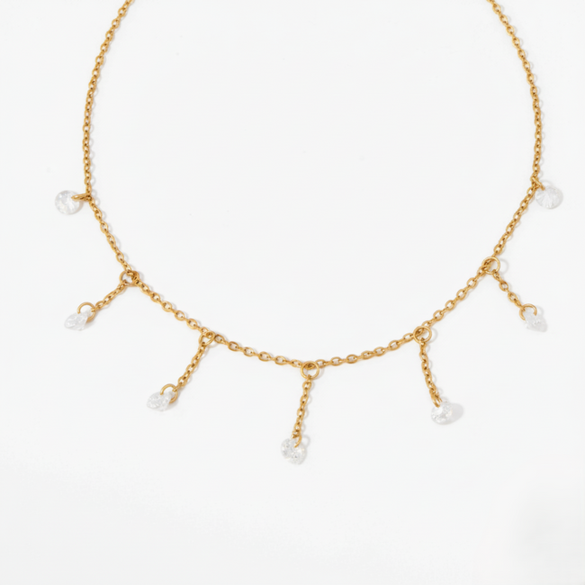 Gold Crystal Fringe Drop Necklace