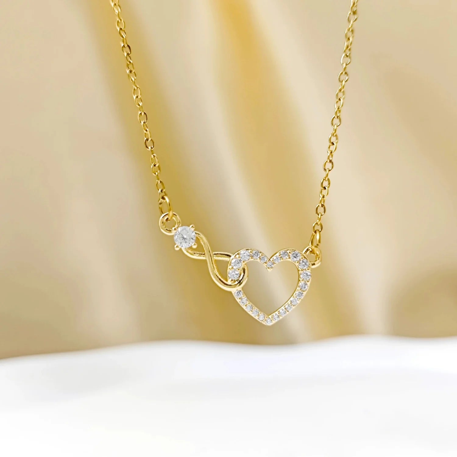 Gold Crystal Heart Infinity Necklace