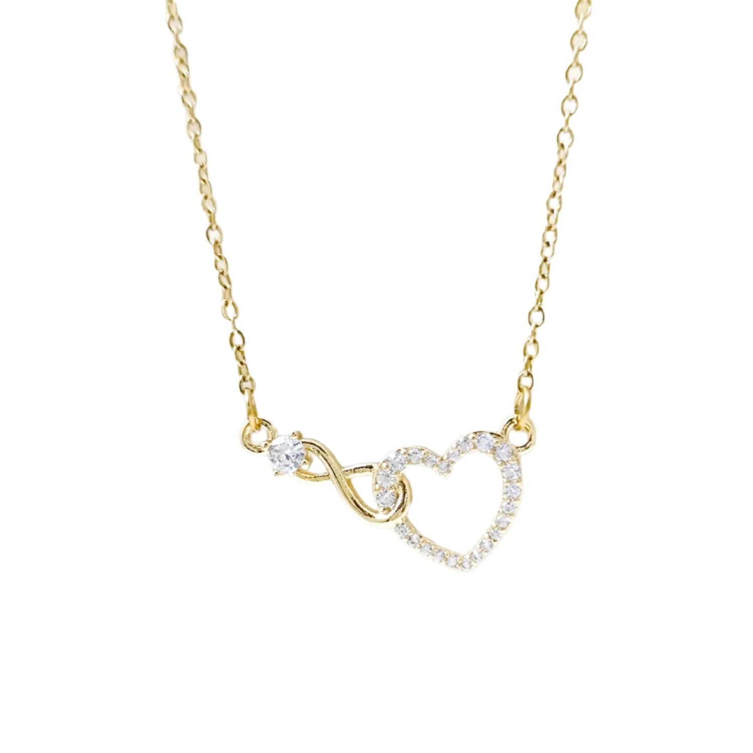 Gold Crystal Heart Infinity Necklace