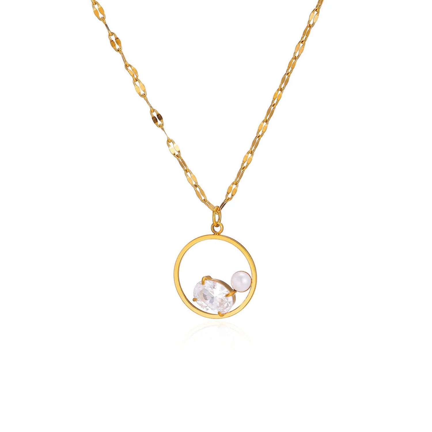 Gold Crystal Pearl Circle Necklace