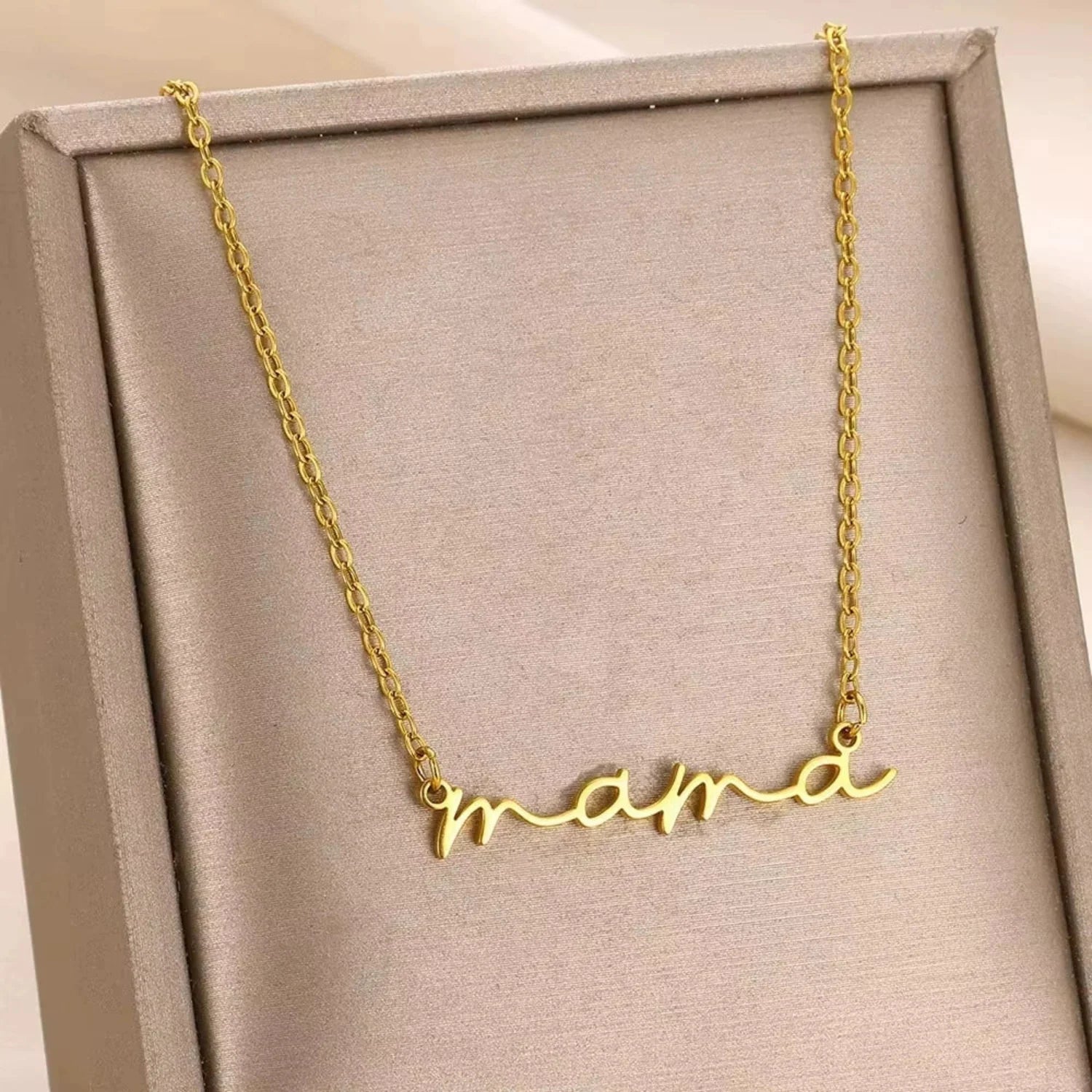 Gold Mama Script Necklace