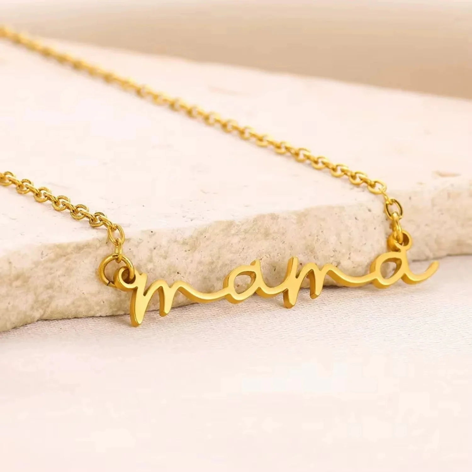 Gold Mama Script Necklace