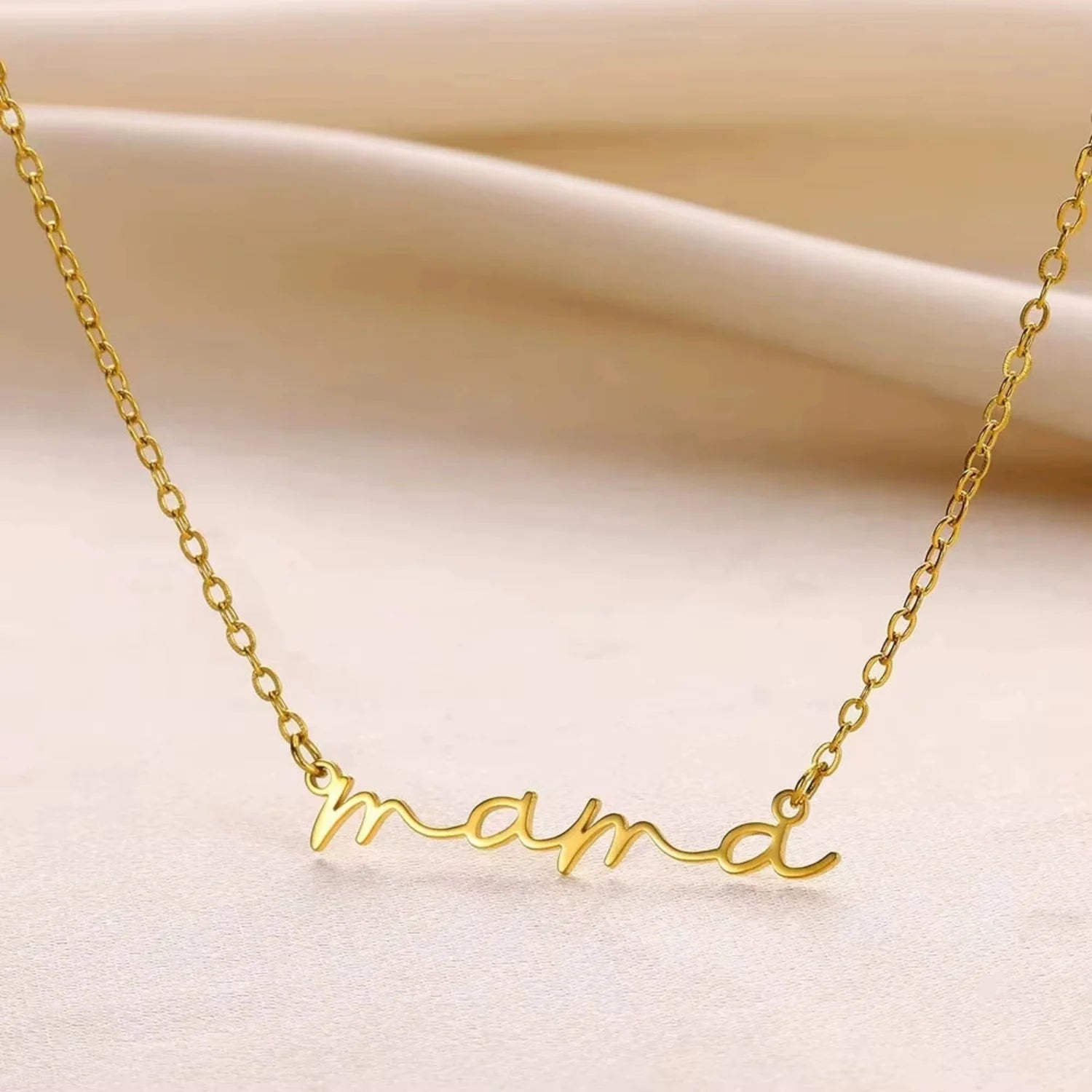 Gold Mama Script Necklace