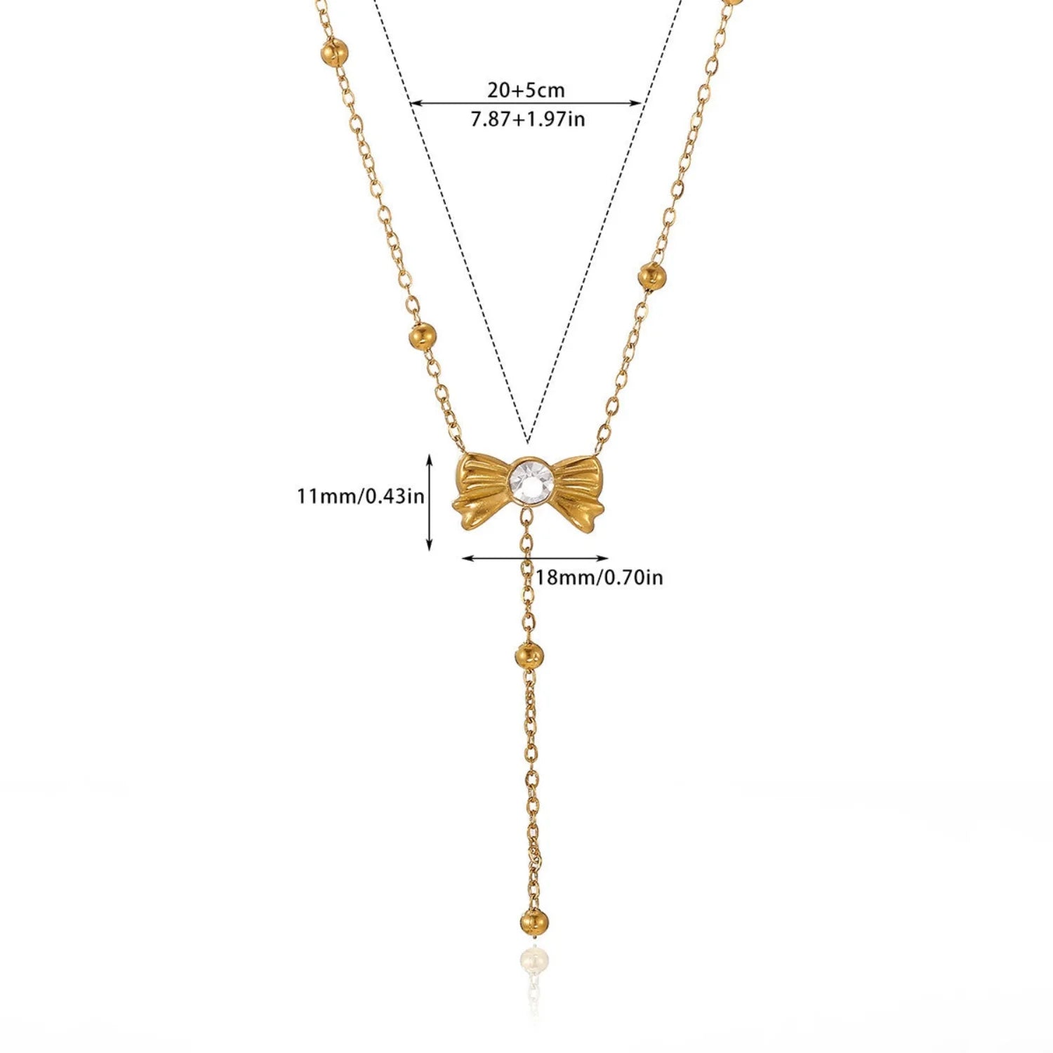 Gold Beaded Bow Crystal Necklace