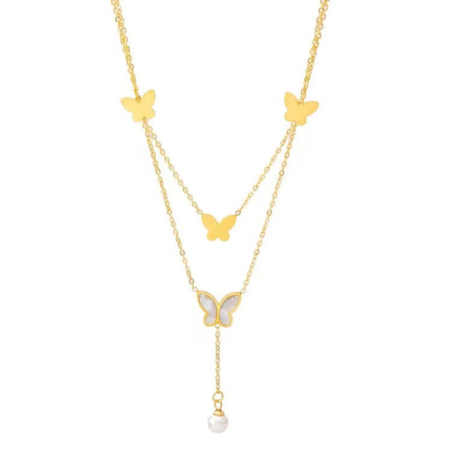 Gold Butterfly Pearl Necklace