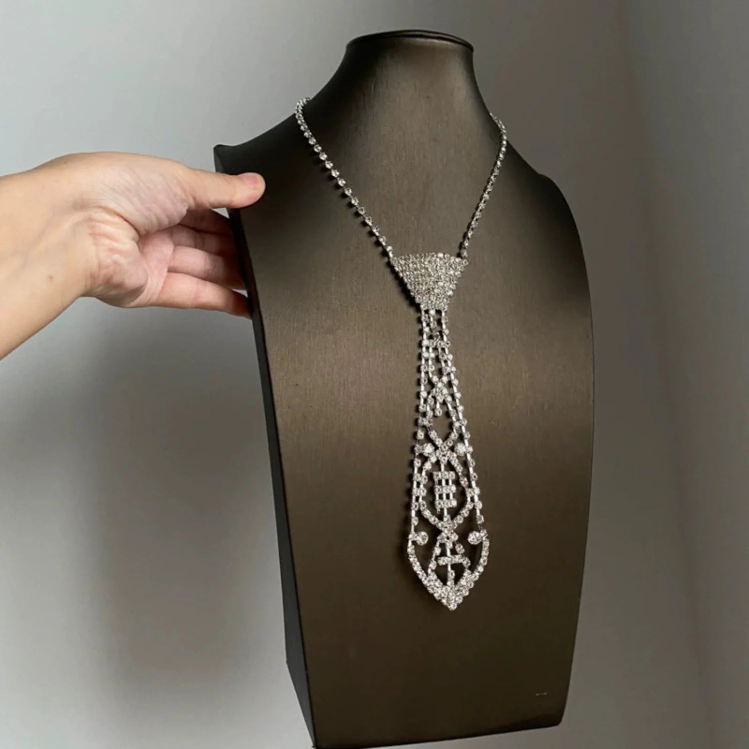 Silver Crystal Tie Necklace