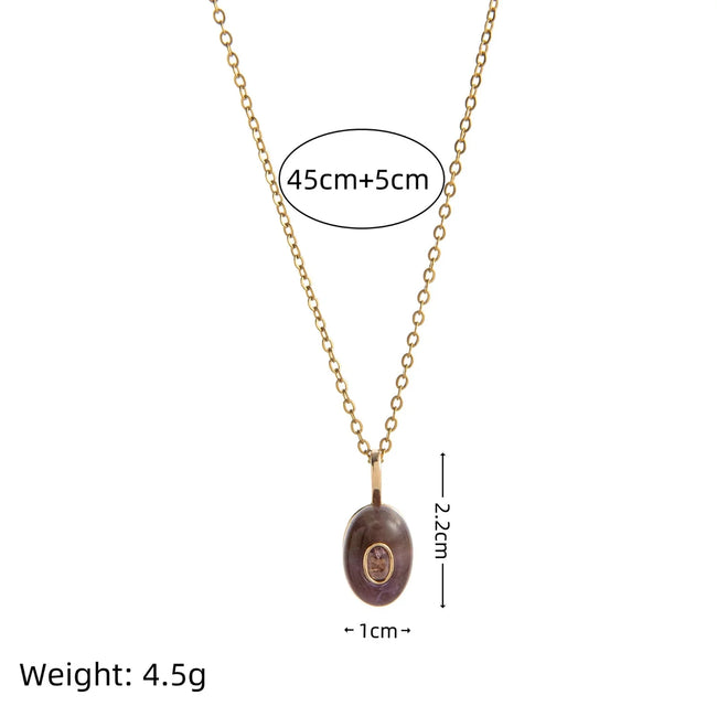 Purple Stone Oval Gold Necklace