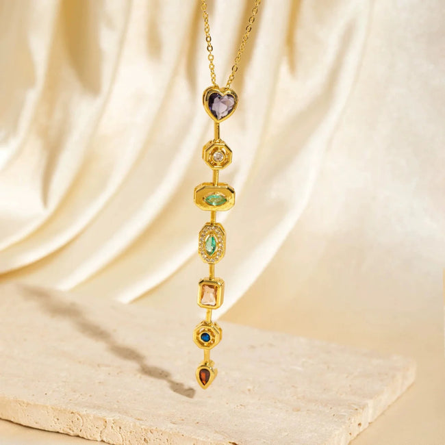 Rainbow Stone Vertical Bar Necklace