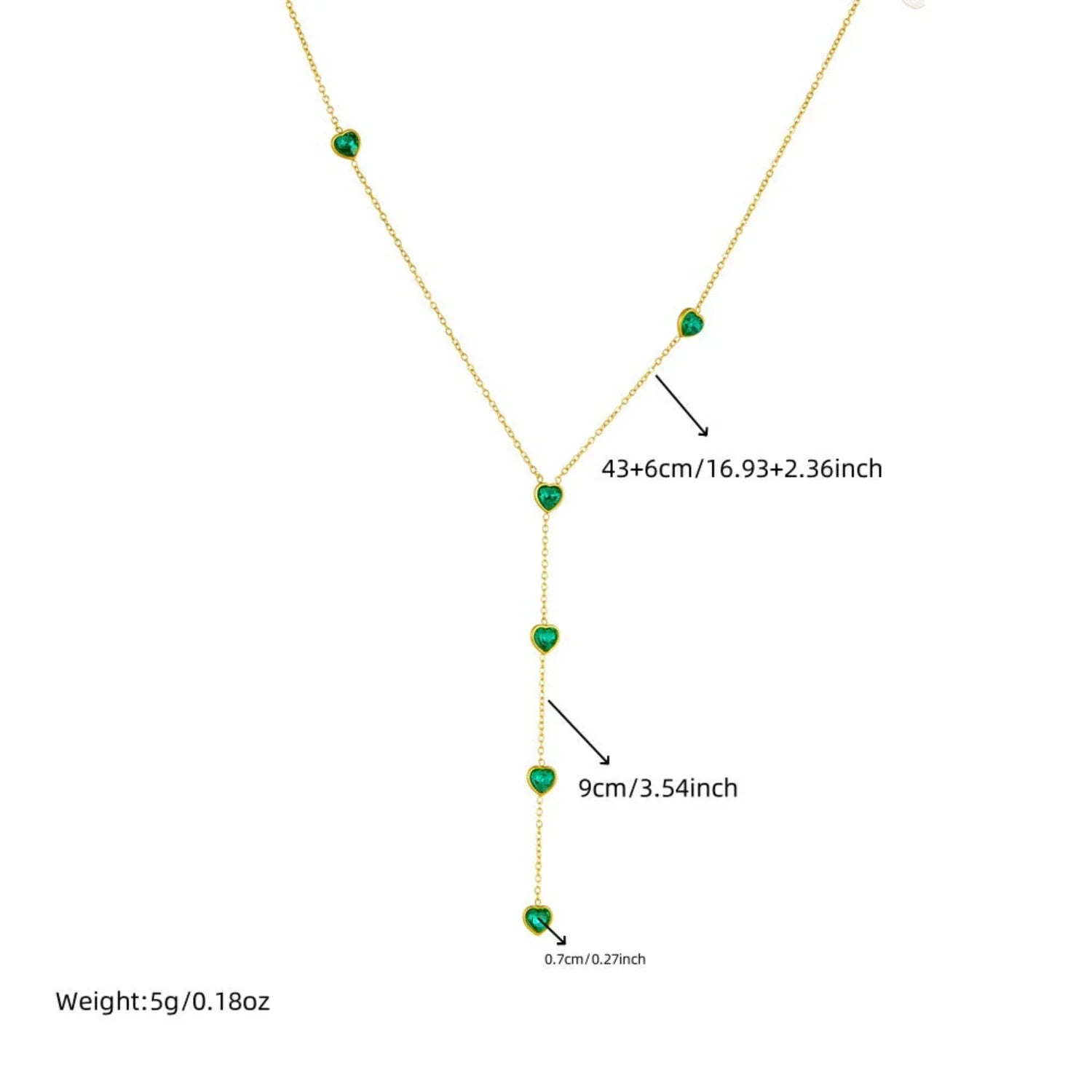 Gold Heart Emerald Y-Necklace
