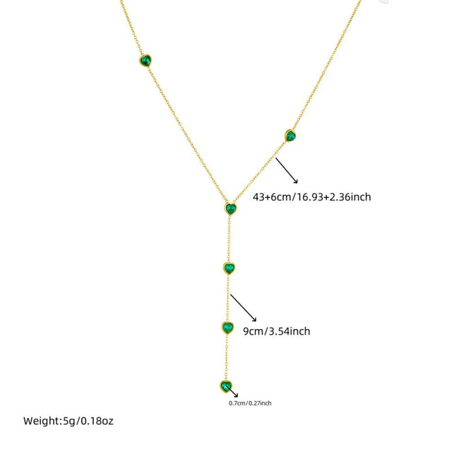 Gold Heart Emerald Y-Necklace