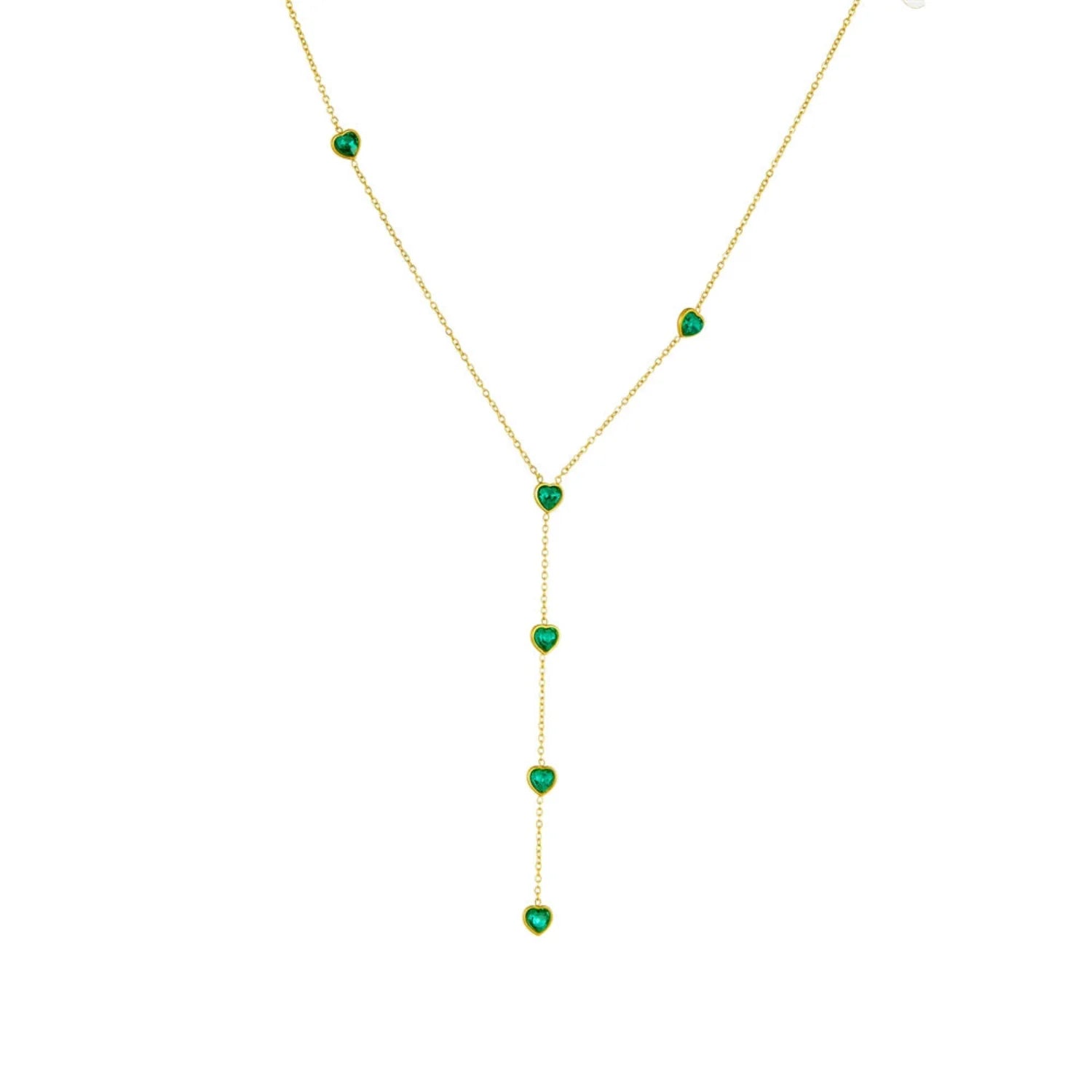 Gold Heart Emerald Y-Necklace