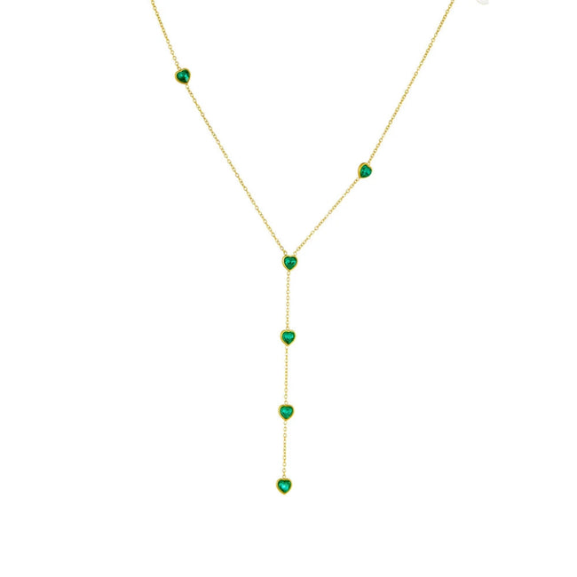 Gold Heart Emerald Y-Necklace