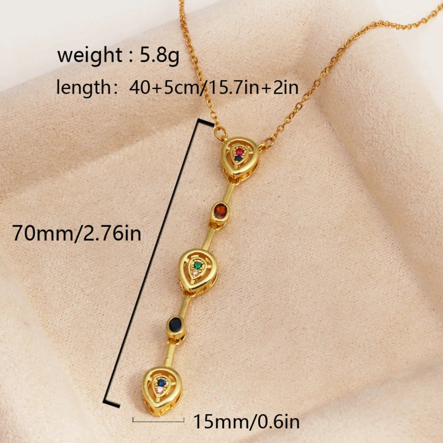 Gold Rainbow Teardrop Drop Necklace