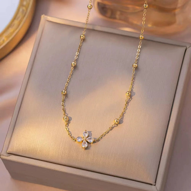 Gold Crystal Flower Station Necklace