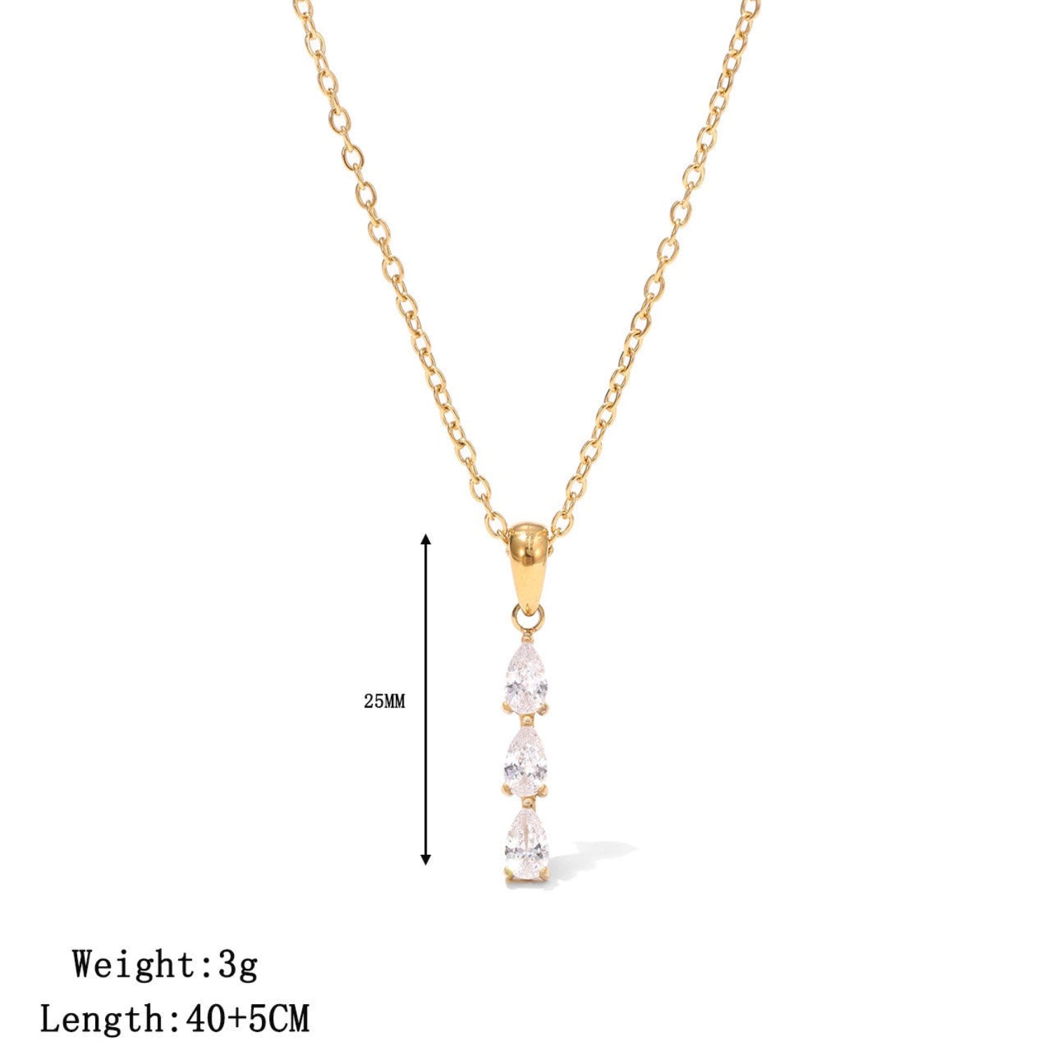 Triple Drop Zirconia Gold Necklace